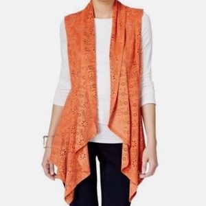 New! VAKKO For INC Women's Faux-suede Laser-cut Drape Vest Jacket Top